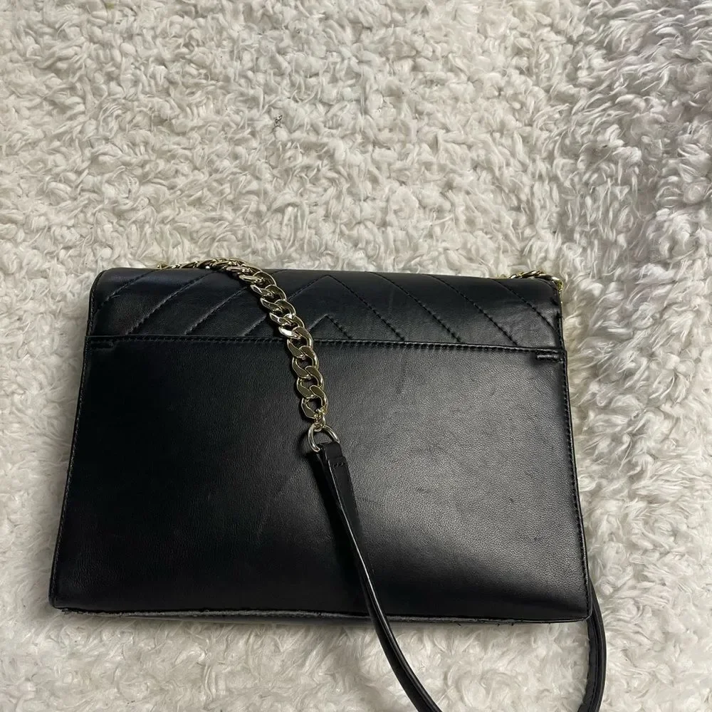 Karl Lagerfeld Purse Womens Black Quilted Shoulder Bag Gold tone Chain Strap
